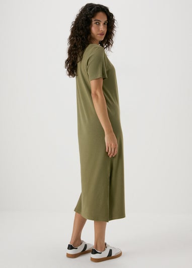 Khaki Ribbed T-Shirt Dress