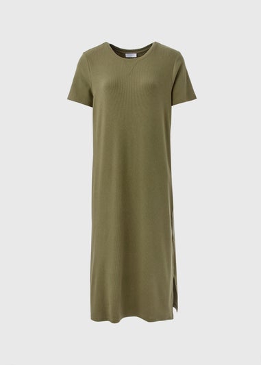 Khaki Ribbed T-Shirt Dress