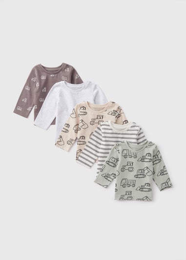 5 Pack Baby Grey Digger T-Shirts (Newborn-23mths)