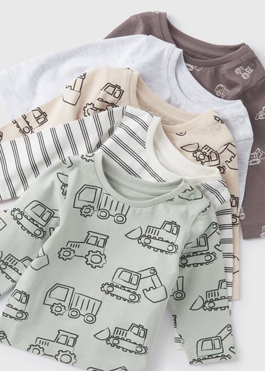 5 Pack Baby Grey Digger T-Shirts (Newborn-23mths)