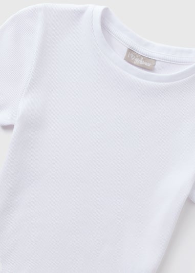 Girls White Plain Ribbed Top (7-15yrs)