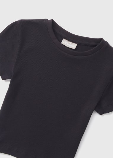 Girls Black Plain Ribbed Top (7-15yrs)