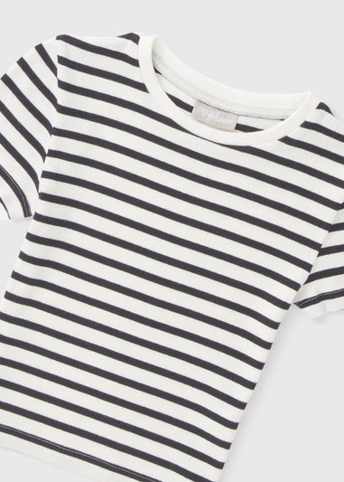 Girls Cream & Black Stripe Ribbed Top (7-15yrs)