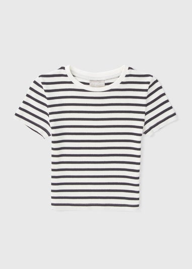 Girls Cream & Black Stripe Ribbed Top (7-15yrs)