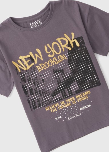 Girls Acid Wash New York Foil T-Shirt (7-15yrs)