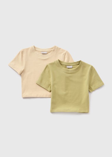 2 Pack Girls Green Solid T-Shirts (7-15yrs)