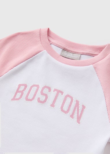 Girls White Boston Ringer T-Shirt (7-15yrs)