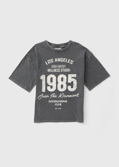 Girls Grey Acid Wash 1985 T-Shirt (7-15yrs)