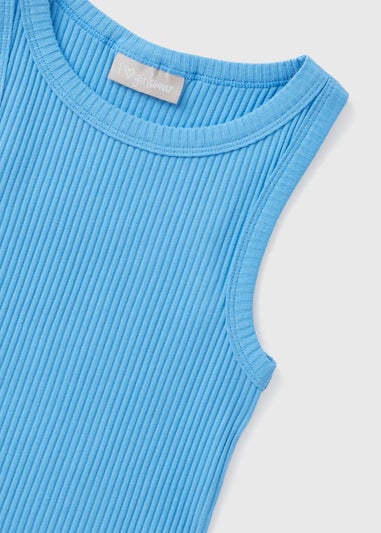 Girls Blue Ribbed Vest Top (7-15yrs)