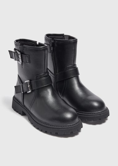 Girls Black Biker Boots (Younger 10-Older 5)