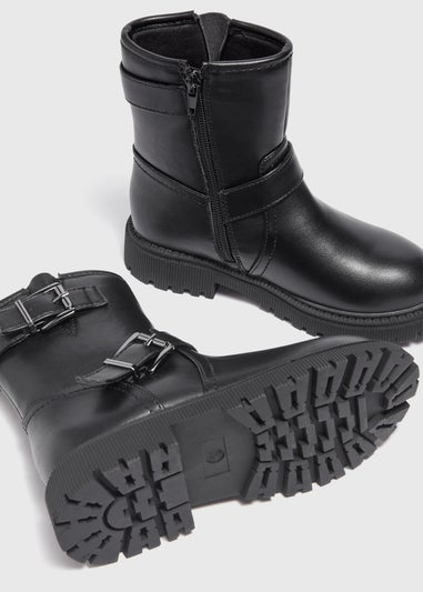 Girls Black Biker Boots (Younger 10-Older 5)