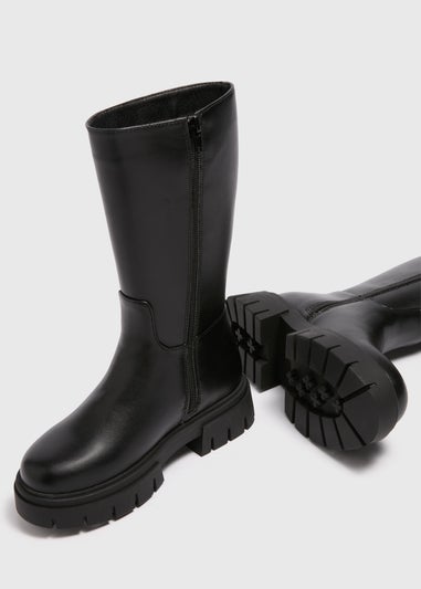 Girls Black PU Leather Knee Length Boots (Younger 10-Older 5)