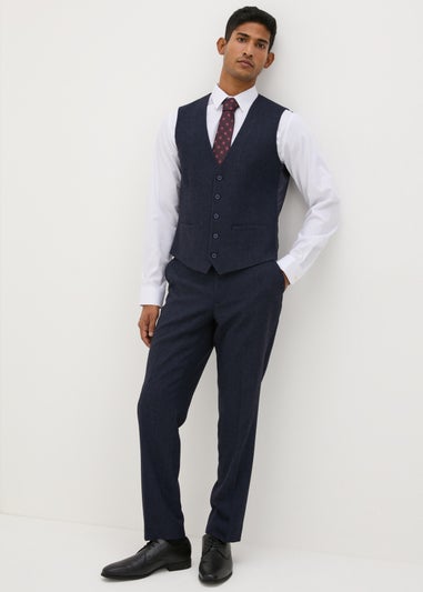 Taylor & Wright Navy Herringbone Highclere Slim Fit Trousers