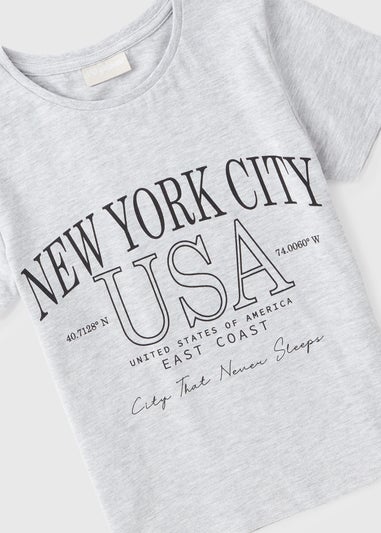 Girls Grey Marl New York T-Shirt (7-15yrs)