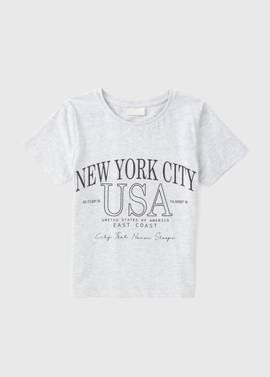 Girls Grey Marl New York T-Shirt (7-15yrs)