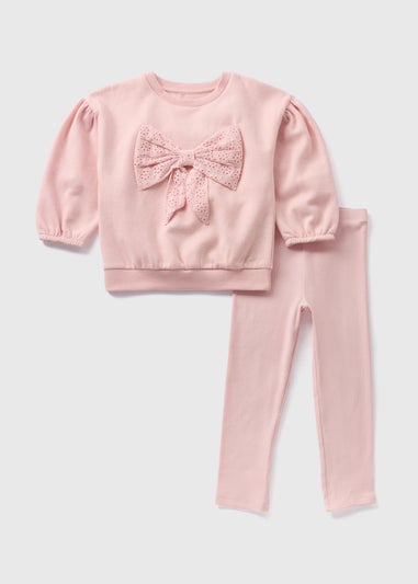 Girls Pink Bow Sweatshirt & Leggings Set (1-7yrs)