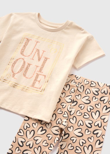 Girls Beige Unique T-Shirt & Leggings Set (1-7yrs)