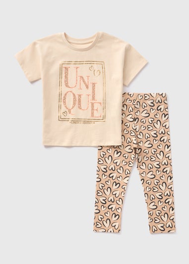 Girls Beige Unique T-Shirt & Leggings Set (1-7yrs)