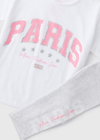 Girls White Paris Top & Leggings Set (1-7yrs)