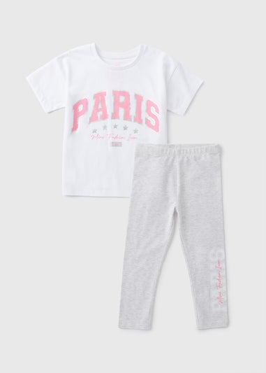 Girls White Paris Top & Leggings Set (1-7yrs)