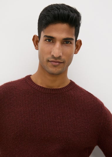 Burgundy Ribbed Crew Neck Jumper