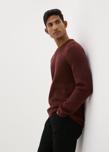 Burgundy Ribbed Crew Neck Jumper