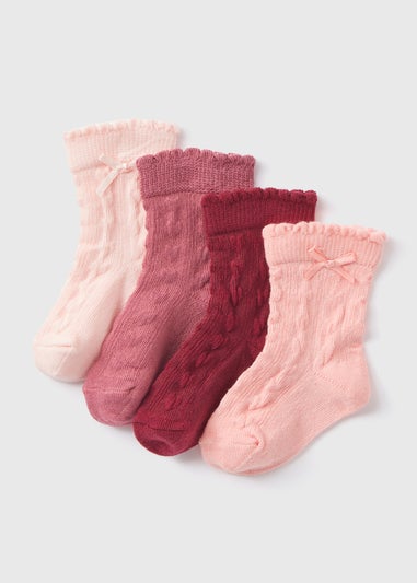 4 Pack Baby Pink Pointelle Socks