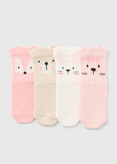 4 Pack Baby Pink Animal Socks (Newborn-24mths)