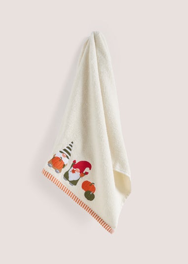 White Gnome Embroidered Hand Towel