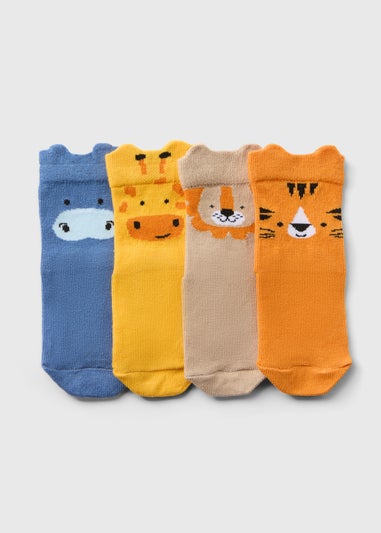 4 Pack Baby Multicolour Animal Socks (Newborn-23mths)