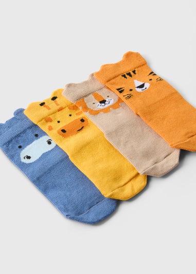 4 Pack Baby Multicolour Animal Socks (Newborn-23mths)