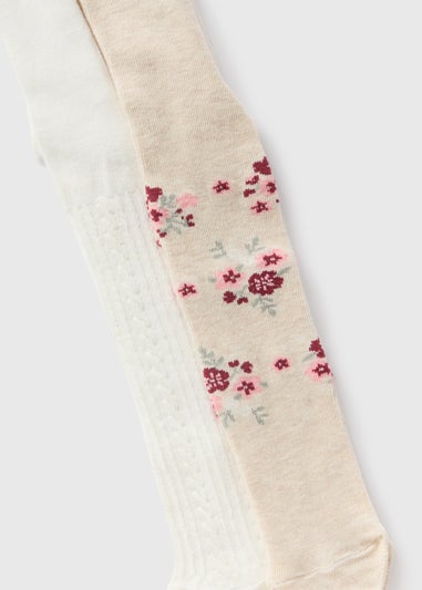 2 Pack Baby Cream Floral Tights (Newborn-18mths)