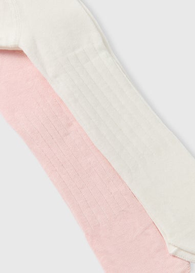 2 Pack Baby Pink & Cream Ribbed Tights (Newborn-18mths)