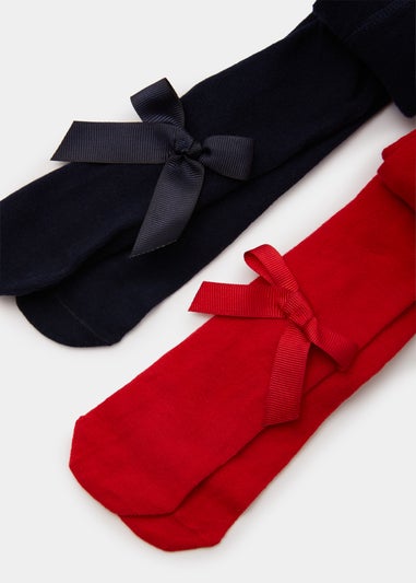 2 Pack Baby Red & Navy Bow Tights (Newborn-18mths)