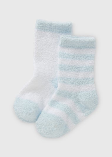 2 Pack Baby Blue Stripe Cosy Socks (Newborn-6mths)