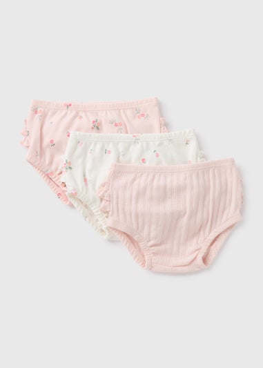 3 Pack Baby Pink Floral Frill Knickers (Newborn-23mths)