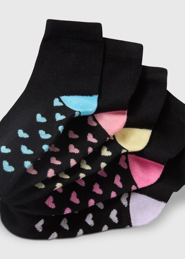 5 Pack Girls Black Heart Ankle Socks (Younger 6-Older5.5)