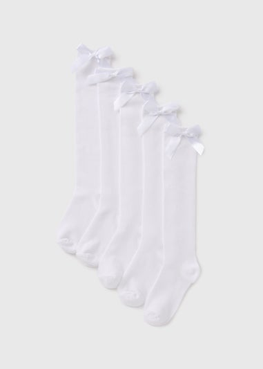 5 Pack Girls White Knee High Bow Socks (2-12yrs)