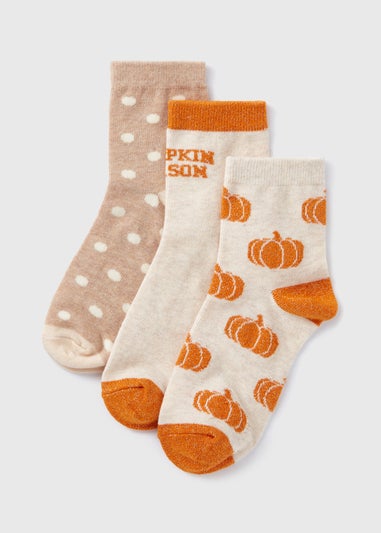 3 Pack Girls Oatmeal Pumpkin Socks (2-12yrs)