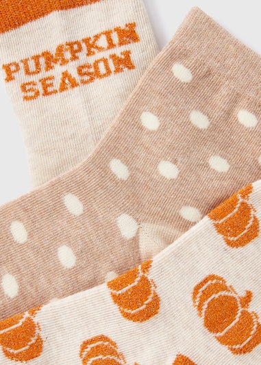 3 Pack Girls Oatmeal Pumpkin Socks (2-12yrs)