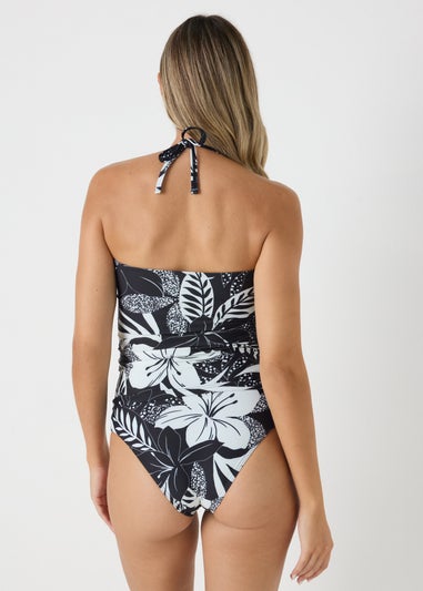 Black Floral Tankini Top