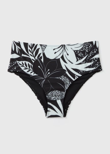 Black Floral High Waist Bikini Bottoms