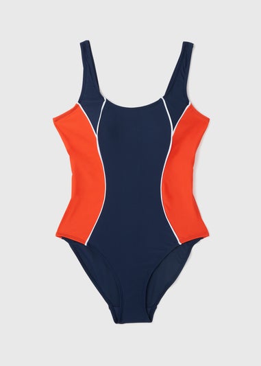 Navy Piped Detail Swimsuit