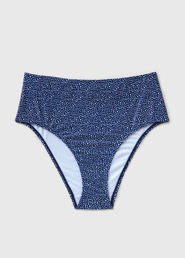 Navy Spot High Waisted Brazilian Bikini Bottoms