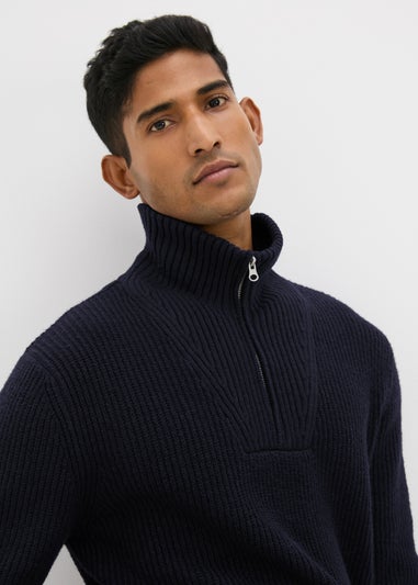 Navy Ribbed 1/4 Zip Jumper