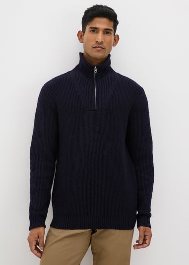 Navy Ribbed 1/4 Zip Jumper