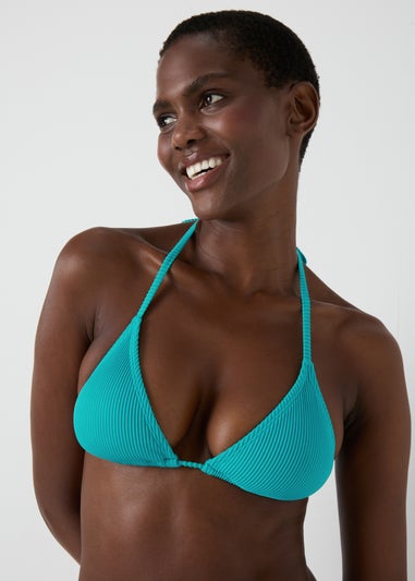 Green Ribbed Triangle Bikini Top