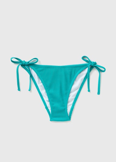 Green Ribbed Triangle Bikini Bottoms