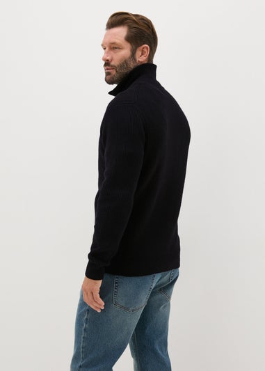 Black Ribbed Full Zip Jumper