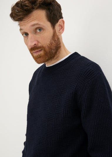 Navy Ribbed Crew Neck Jumper